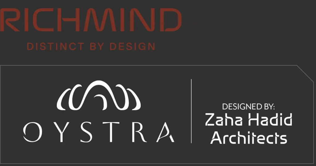 Richmind and Oystra logos with the line 'Designed by: Zaha Hadid Architects'
